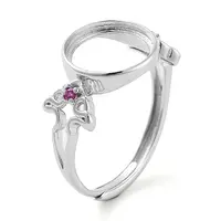 Flat Round Adjustable 925 Sterling Silver Ring Components