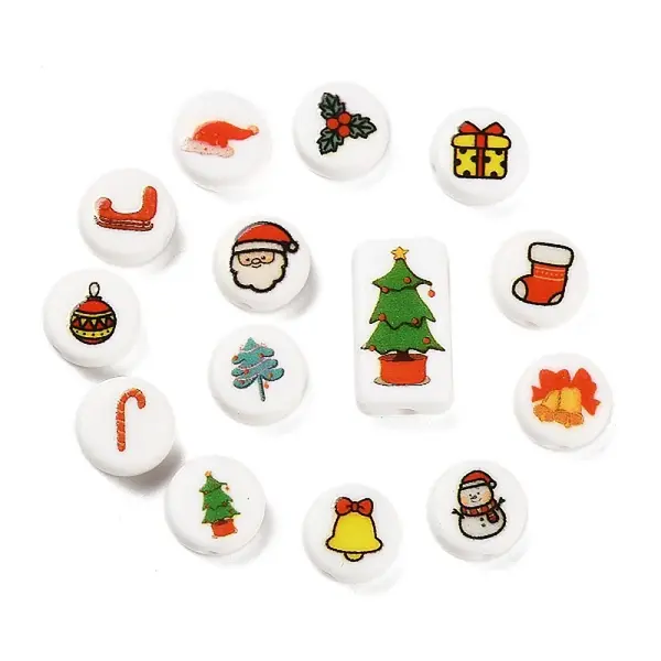 Christmas Theme Printed Opaque Acrylic Beads