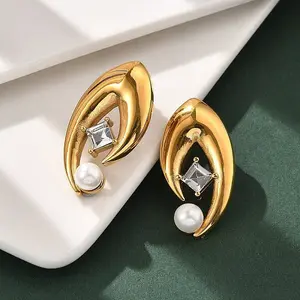 304 Stainless Steel Shell Pearl Stud Earrings