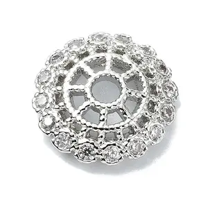 Rack Plating Brass Micro Pave Clear Cubic Zirconia Bead Cap