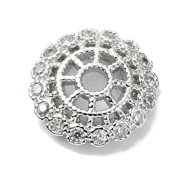 Rack Plating Brass Micro Pave Clear Cubic Zirconia Bead Cap