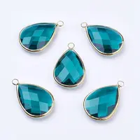 Golden Tone Brass Glass Teardrop Pendants
