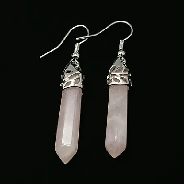 Fashion Natural Rose Quartz Dangle Earrings