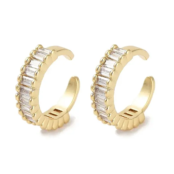 Rectangle Brass Cubic Zirconia Cuff Earrings for Women