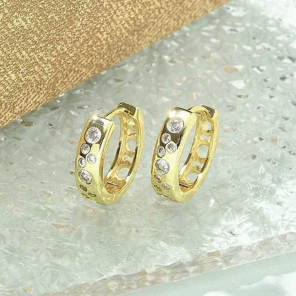 Brass Micro Pave Clear Cubic Zirconia Hoop Earrings