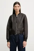 Kožená bunda AllSaints ORTEN BOMBER JACKET dámská, černá barva, W072LB