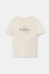Dětské bavlněné tričko Calvin Klein Jeans béžová barva, s potiskem, IU0IU00715