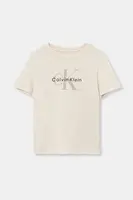 Dětské bavlněné tričko Calvin Klein Jeans béžová barva, s potiskem, IU0IU00715