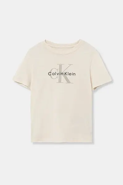 Dětské bavlněné tričko Calvin Klein Jeans béžová barva, s potiskem, IU0IU00715