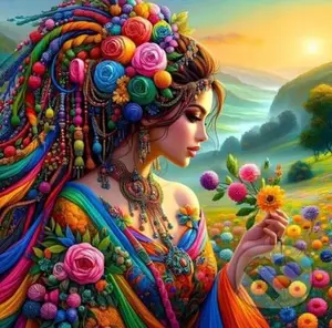 Diamantové malování Dívka v záplavě barev