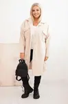 Kesi Włoski Dámský kabát Plus Size s vlnou na knoflíky s kapsami a límcem světlé béžové