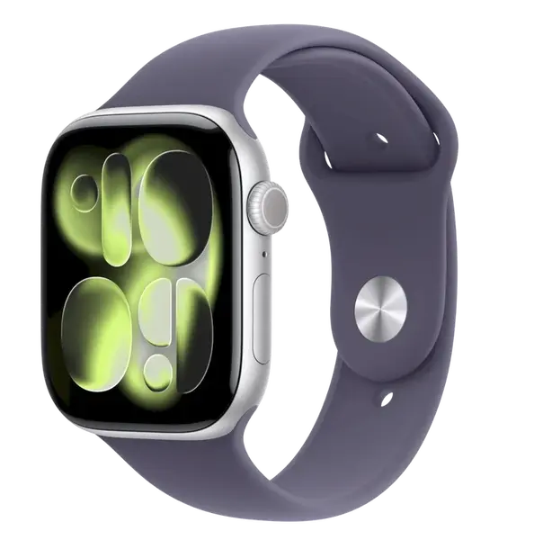 APPLE Watch 11 GPS + Cellular 42mm strieborný hliník - hmlovo fialový športový remienok - M/L