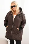 Kesi Włoski Dámská bunda Plus Size prošívaná s kapucí hnědá