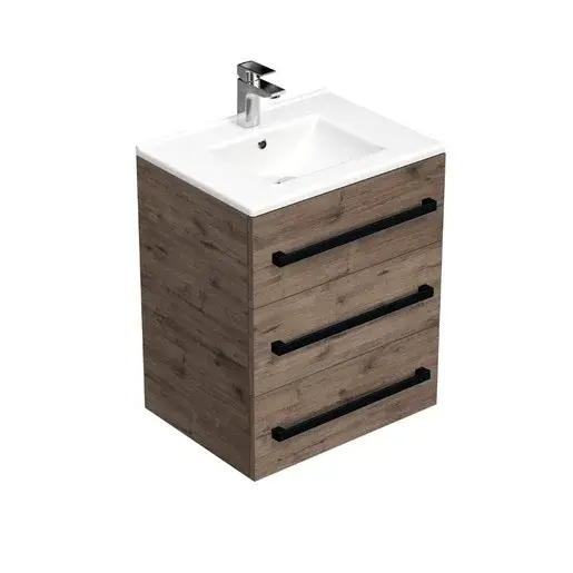 Kúpeľňová skrinka s čiernou úchytkou a umývadlom SAT Cube Way 60x76,5x46 cm dub Wellington mat CUBE46C603DWMOD