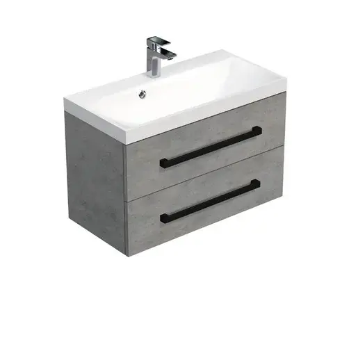 Kúpeľňová skrinka s čiernou úchytkou a umývadlom SAT Cube Way 80x53x40 cm betón mat CUBE2C80ZBE