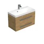 Kúpeľňová skrinka s chrómovými úchytmi a umývadlom SAT Cube Way 80x53x40 cm dub Hickory mat CUBE280ZDH