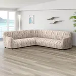 Bielastické potahy OCEANO NOVÉ béžové rohová sedačka (š. 350 - 530 cm)