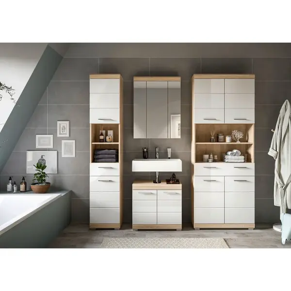 MID.YOU KOUPELNA Sonoma dub, vysoce lesklá bílá