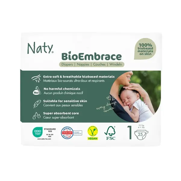 Naty BioEmbrace Newborn 2–5 kg dětské plenky 25 ks