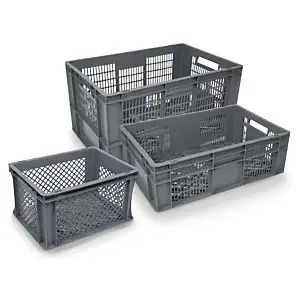 Stohovateľná europrepravka s mriežkou 595 x 397 x 130 mm, šedá, objem 28 l, nosnosť 25 kg