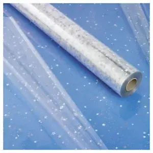 Celofán, průhledná dárková fólie šířka 80cm, délka 120m, motiv stříbrné hvězdy