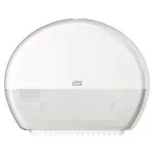 Zásobník na toaletní papír T2 TORK® pro intenzivní a hygienické odvíjení. Uzamykatelný. Rozměry: V 275 x Š 443 x T 132 mm.