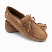 Ombre Men's moccasin leather shoes with thong and driver sole - brown
