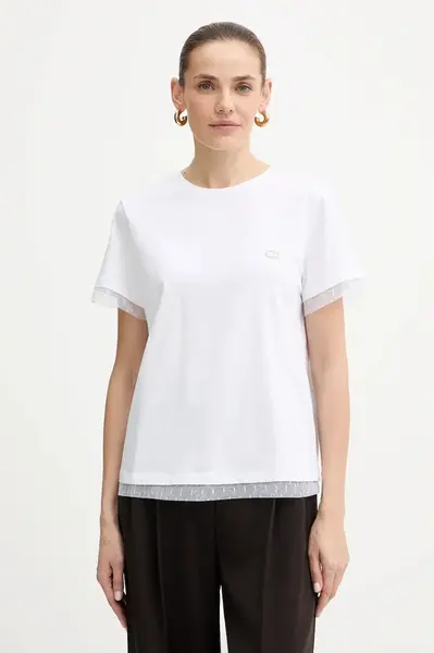 Bavlněné tričko Twinset dámské, bílá barva, 252TT231A