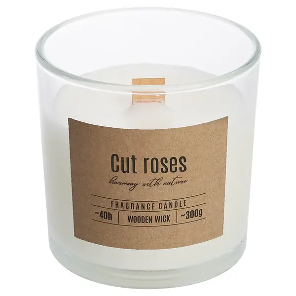 Vonná sviečka v skle s dreveným knôtom rezané ruže SN100-000