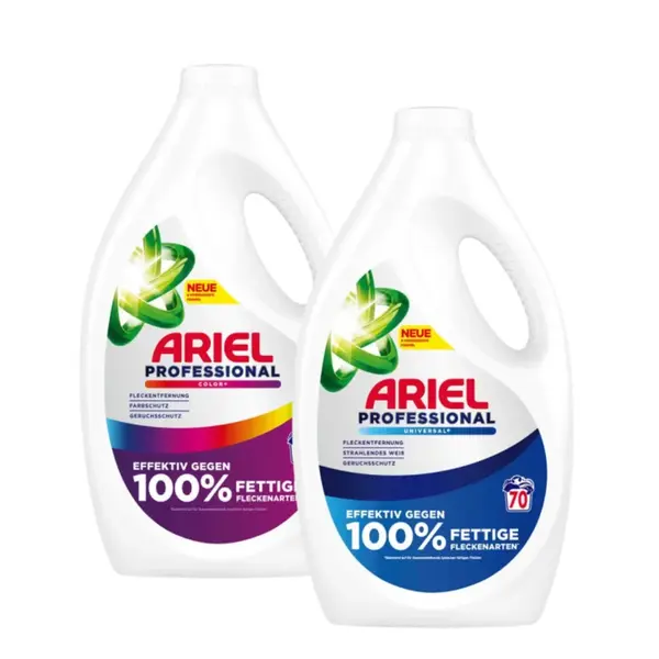 ACTION PACK Ariel Professional farebný a univerzálny gél na pranie 2 x 70 praní