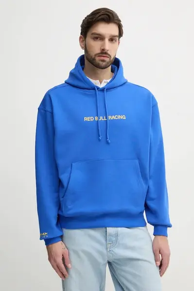 Bavlněná mikina Red Bull Racing x Pepe Jeans BREAKING RECORDS HDY pánská, fialová barva, s kapucí, s potiskem, RM580021