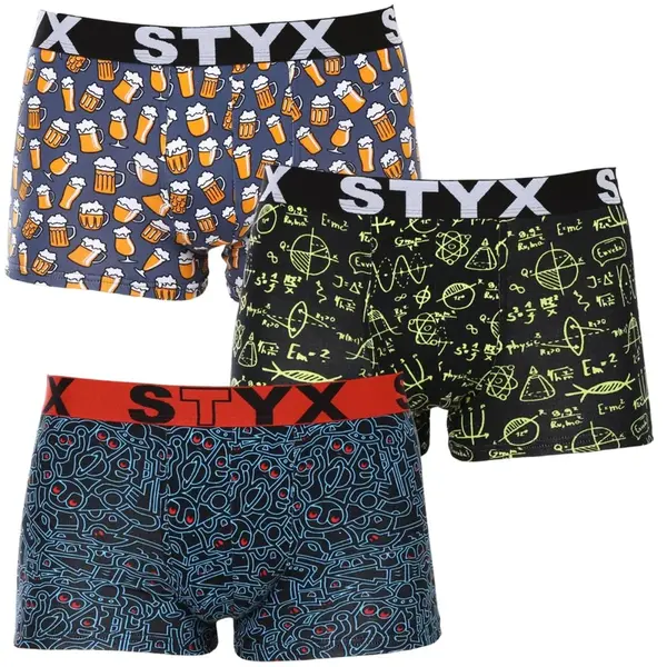 Styx 3PACK pánské boxerky art sportovní guma vícebarevné (3G12672) L