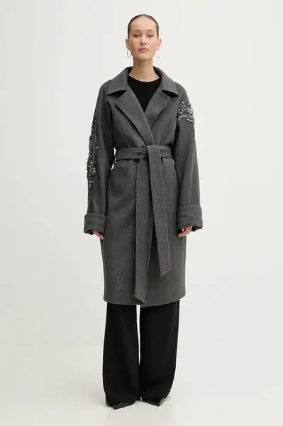 Kabát s příměsí vlny Blugirl Blumarine šedá barva, RF5241.T221A