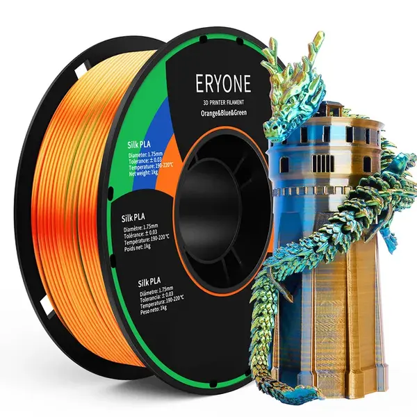 ERYONE Triple-Color Silk PLA Filament 1kg - Orange + Blue + Green