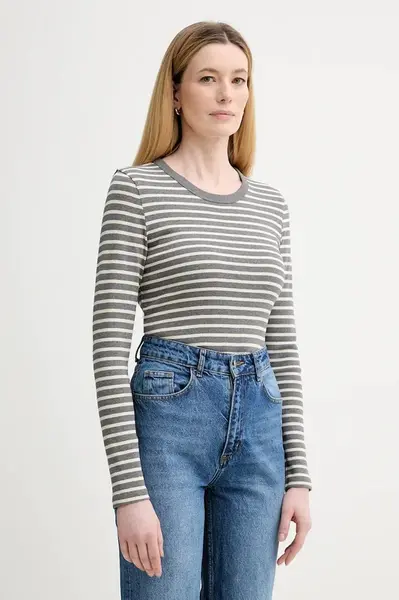 Bavlněné tričko s dlouhým rukávem Marc O'Polo šedá barva, 600207452011