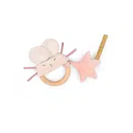 Moulin Roty Chrastítko s dřevěným kroužkem Pink mouse