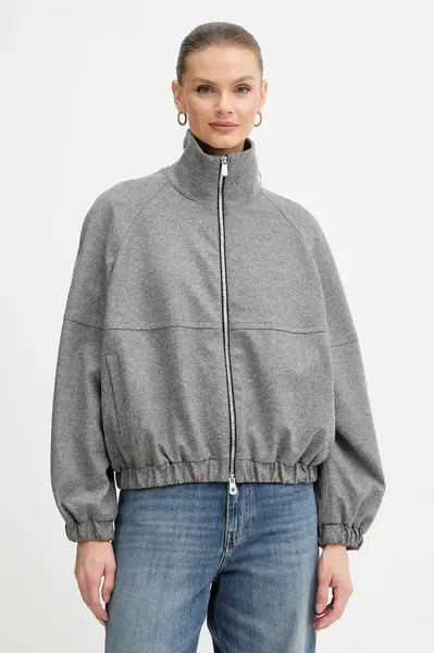 Bunda s příměsí vlny Pinko šedá barva, 106046 A2ZU