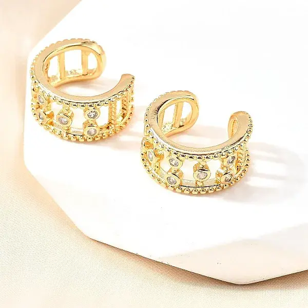 Brass Micro Pave Clear Cubic Zirconia Cuff Earrings