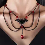 Iron & Round Resin Halloween Bat Pendant 3 Layered Necklaces for Women