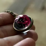 Double Glass Round with Constellation Pendant Alloy Chain Necklaces