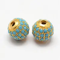 Round Brass Micro Pave Cubic Zirconia Beads
