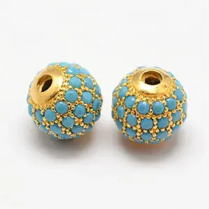 Round Brass Micro Pave Cubic Zirconia Beads