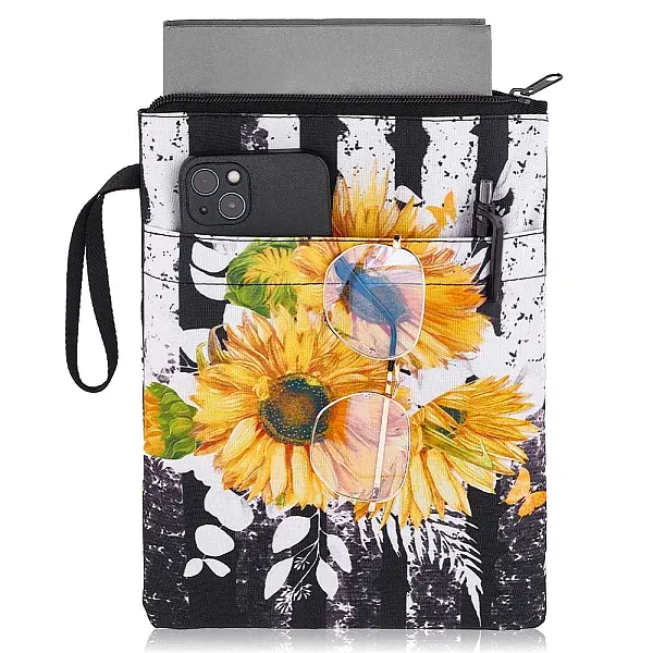 Sunflower Print Polyester Book Storage Zipper Bags