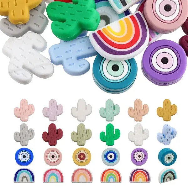 24Pcs 24 Styles Silicone Focal Beads