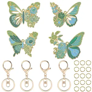 DIY Alloy Enamel Butterfly Pendants Keychain Making Kits