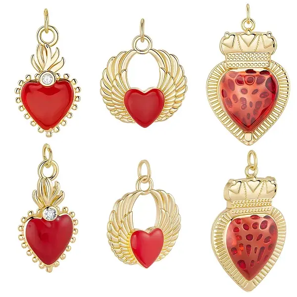 6Pcs 3 Styles Brass Enamel Pendants