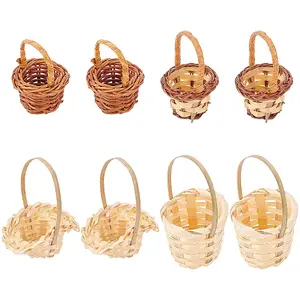 8Pcs 4 Style Mini Rattan Bamboo Baskets