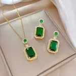 Brass Micro Pave Cubic Zirconia Pendant Necklace & Stud Earrings