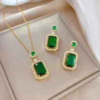 Brass Micro Pave Cubic Zirconia Pendant Necklace & Stud Earrings