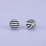 Printed Round with Stripe Pattern Silicone Focal Beads